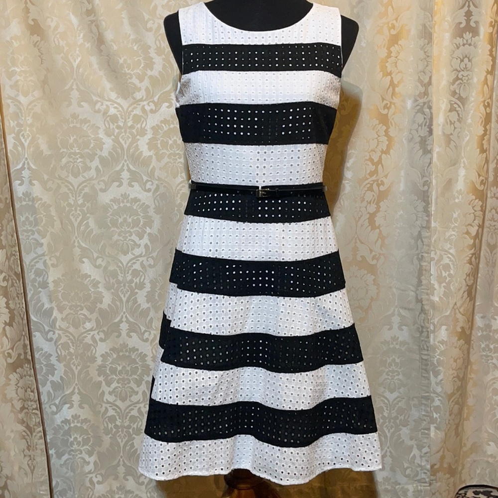 Calvin Klein Black & White Horizontal Stripe Dress